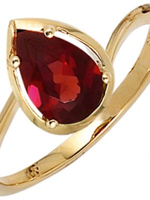 SIGO Damen Ring 585 Gold Gelbgold 1 Granat rot Goldring Granatring Tropfen