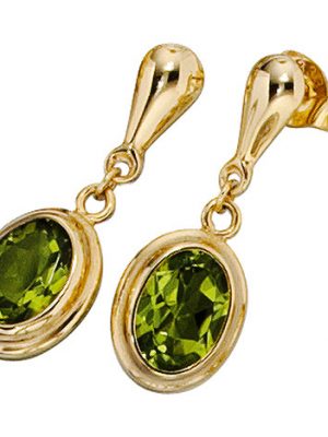 SIGO Ohrhänger oval 585 Gold Gelbgold 2 Peridote grün Ohrstecker Ohrringe