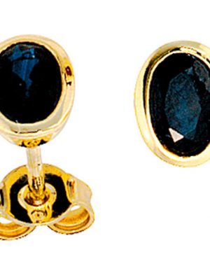 SIGO Ohrstecker oval 585 Gold Gelbgold 2 Safire blau Ohrringe Goldohrstecker