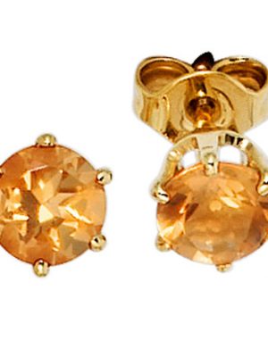 SIGO Ohrstecker rund 585 Gold Gelbgold 2 Citrine orange Ohrringe Goldohrstecker