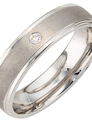 SIGO Partner Ring 925 Sterling Silber rhodiniert mattiert 1 Zirkonia Silberring