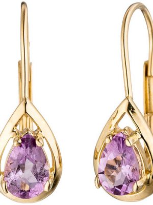 SIGO Boutons Tropfen 333 Gold Gelbgold 2 Amethyste lila violett Ohrringe Ohrhänger