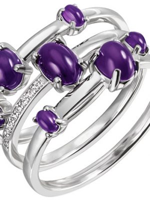 SIGO Damen Ring breit 925 Sterling Silber 7 Amethyst-Cabochons lila 9 Zirkonia