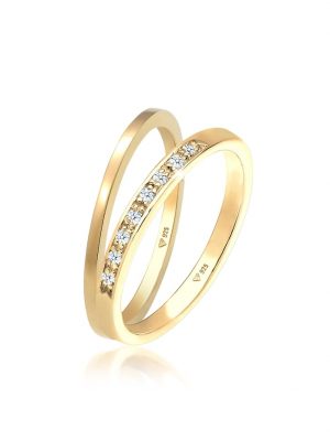 Ring Basic Memoire Diamant (0.04 Ct) 2Er Set 925 Silber DIAMORE Gold