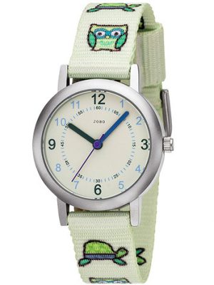 JOBO Kinder Armbanduhr Eule Eulen hellgrün grün Quarz Analog Kinderuhr