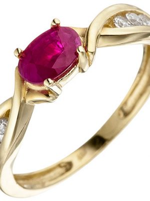 SIGO Damen Ring 333 Gold Gelbgold 1 Rubin rot 6 Zirkonia Goldring Rubinring