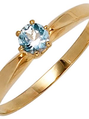 SIGO Damen Ring 585 Gold Gelbgold 1 Aquamarin hellblau blau Goldring