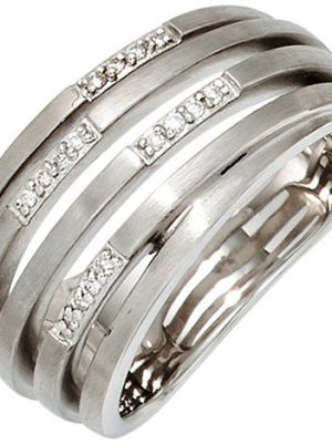 SIGO Damen Ring breit 925 Sterling Silber rhodiniert mattiert 16 Diamanten Brillanten
