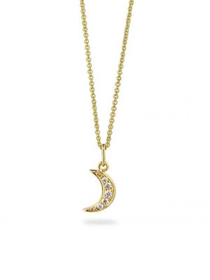 Jeberg Halskette - Mini Moon Pavé - 4740 925 Silber vergoldet, Zirkonia gold