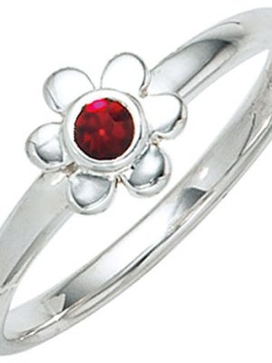 SIGO Kinder Ring Blume 925 Sterling Silber rhodiniert 1 Glasstein rot Kinderring