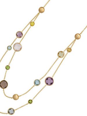 SIGO Collier Halskette 585 Gold Gelbgold mit verschiedenen bunten Edelsteinen 45 cm