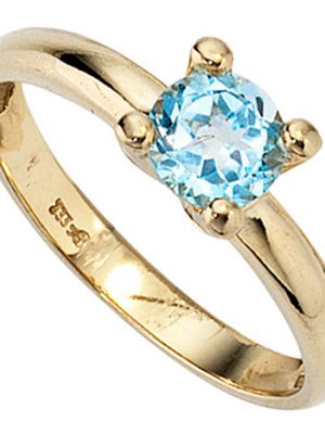 SIGO Damen Ring 333 Gold Gelbgold 1 Blautopas hellblau blau Goldring