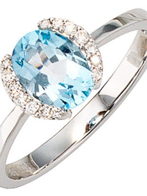 SIGO Damen Ring 585 Gold Weißgold 1 Blautopas hellblau blau 14 Diamanten Brillanten