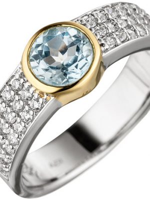 SIGO Damen Ring 925 Silber bicolor vergoldet 1 Blautopas hellblau blau mit Zirkonia