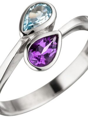SIGO Damen Ring 925 Sterling Silber 1 Amethyst lila violett 1 Blautopas hellblau blau