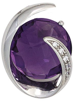 SIGO Anhänger 585 Gold Weißgold 1 Amethyst lila violett 5 Diamanten Brillanten 0,02ct