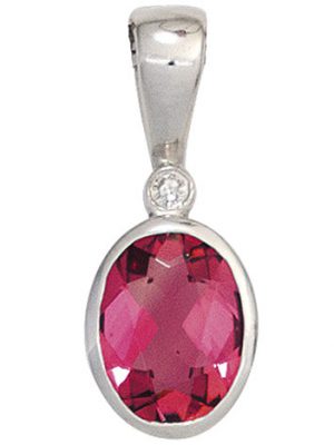 SIGO Anhänger oval 585 Gold Weißgold 1 rosa Turmalin 1 Diamant 0,01ct.