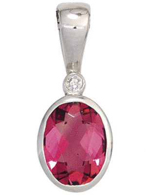 SIGO Anhänger oval 585 Gold Weißgold 1 rosa Turmalin 1 Diamant 0,01ct.