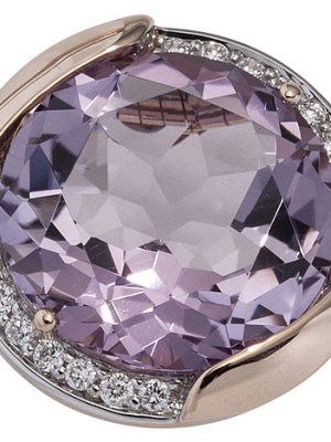 SIGO Anhänger rund 585 Gold Rotgold 16 Diamanten Brillanten 1 Amethyst violett lila