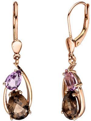 SIGO Boutons 585 Gold Rotgold 2 Rauchquarze 2 Amethyste Ohrringe Ohrhänger