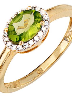 SIGO Damen Ring 585 Gold Gelbgold bicolor 1 Peridot grün 20 Diamanten Goldring