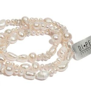 DI PERLE Damen Perlenschmuck 925 Silber Süsswasser Perlen Armband ( 57 cm ), weiß,