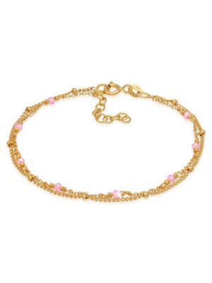 Elli Armband Kugel Kettchen Rosa Quarz Perlen Layer 925 Silber, Gold, 16cm