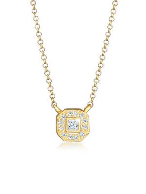 Elli DIAMONDS Halskette Diamant (0.16 Ct) Achteck Klassik 925 Silber, Gold, 45 cm