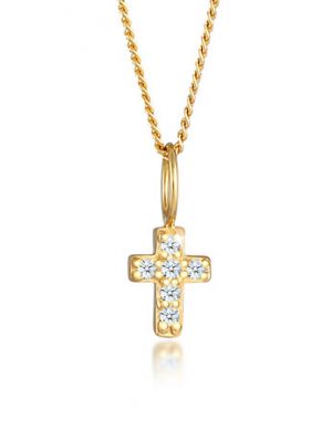 Elli DIAMONDS Halskette Kreuz Religion Diamanten (0.03 Ct.) 585 Gelbgold, Gold, 36 cm