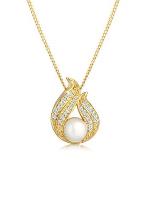 Elli DIAMONDS Halskette Süsswasserzuchtperle Diamant (0.13Ct) 585 Gelbgold, Gold, 45 cm