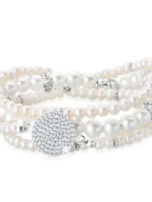 Elli PREMIUM Armband Layering Synthetische Perlen 925 Silber, Weiß, 18cm