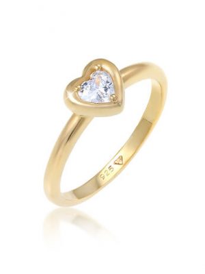 Elli Ring Herz Liebe Verlobung Zirkonia Kristall 925 Silber, Gold, Gold