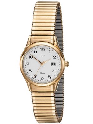 JOBO Damen Armbanduhr Quarz Analog Edelstahl gold vergoldet Flexband Datum