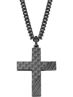 S.Oliver Herren-Halskette mit Kreuz-Anhänger und Carbon, Edelstahl 2022635, schwarz