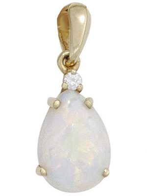 SIGO Anhänger Tropfen 585 Gold Gelbgold 1 Opal 1 Diamant Brillant 0,02ct.