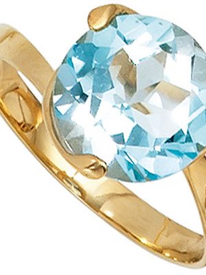 SIGO Damen Ring 585 Gold Gelbgold 1 Blautopas hellblau blau Goldring