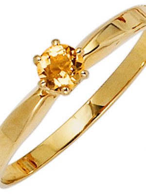 SIGO Damen Ring 585 Gold Gelbgold 1 Citrin orange Goldring