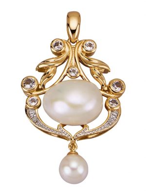 A03547  Anhänger echte Süßwasserzuchtperle 9mm 925 Silber Perlenschmuck gold 