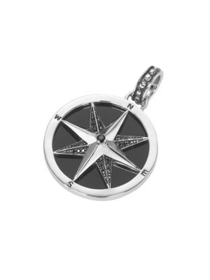 Anhänger Kompass, mit Achat und Spinellen in schwarz, Silber 925 Giorgio Martello Schwarz