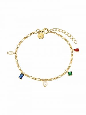 Armband für Damen, 925 Silber vergoldet, Figarokette 16+3 cm "Renaissance" mit Glasstein/Perle Noelani Gold