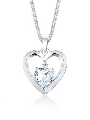 Elli DIAMONDS Halskette Herz Diamant (0.015 Ct.) Zirkonia 925 Silber, Weiß, 45 cm