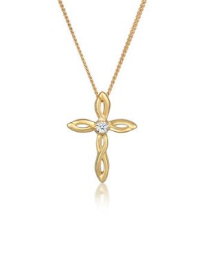 Elli DIAMONDS Halskette Kreuz Religion Diamant (0.03 Ct.) 585Er Gelbgold, Gold, 45 cm