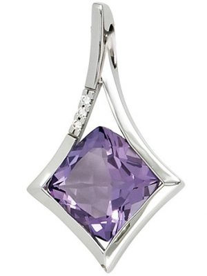 SIGO Anhänger 585 Gold Weißgold 1 Amethyst lila violett 3 Diamanten Brillanten