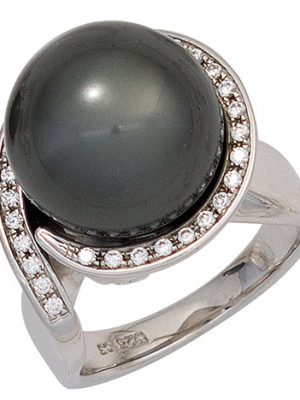 SIGO Damen Ring 925 Sterling Silber rhodiniert mit Zirkonia Silberring Perlenring