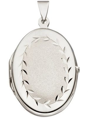 SIGO Medaillon oval 925 Sterling Silber rhodiniert mattiert Anhänger zum Öffnen