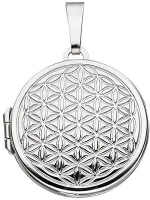 SIGO Medaillon rund Lebensblume 925 Sterling Silber rhodiniert zum Öffnen für 2 Fotos