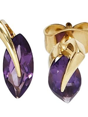 SIGO Ohrstecker 585 Gold Gelbgold 2 Amethyste lila violett Ohrringe Goldohrstecker