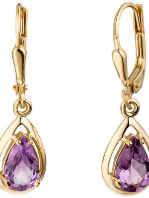 SIGO Boutons Tropfen 333 Gold Gelbgold 2 Amethyste lila violett Ohrringe Ohrhänger