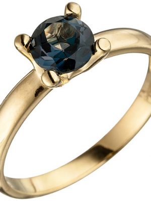 SIGO Damen Ring 585 Gold Gelbgold 1 Blautopas blau London Blue Goldring