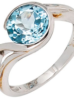 SIGO Damen Ring 585 Gold Weißgold 1 Blautopas hellblau blau Weißgoldring